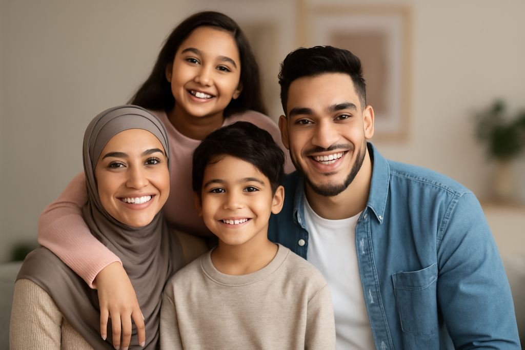 a happy family with kids and wife