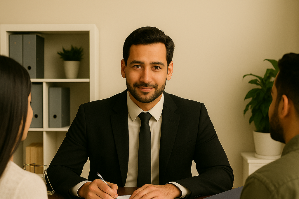 A lawyer consulting with clients
